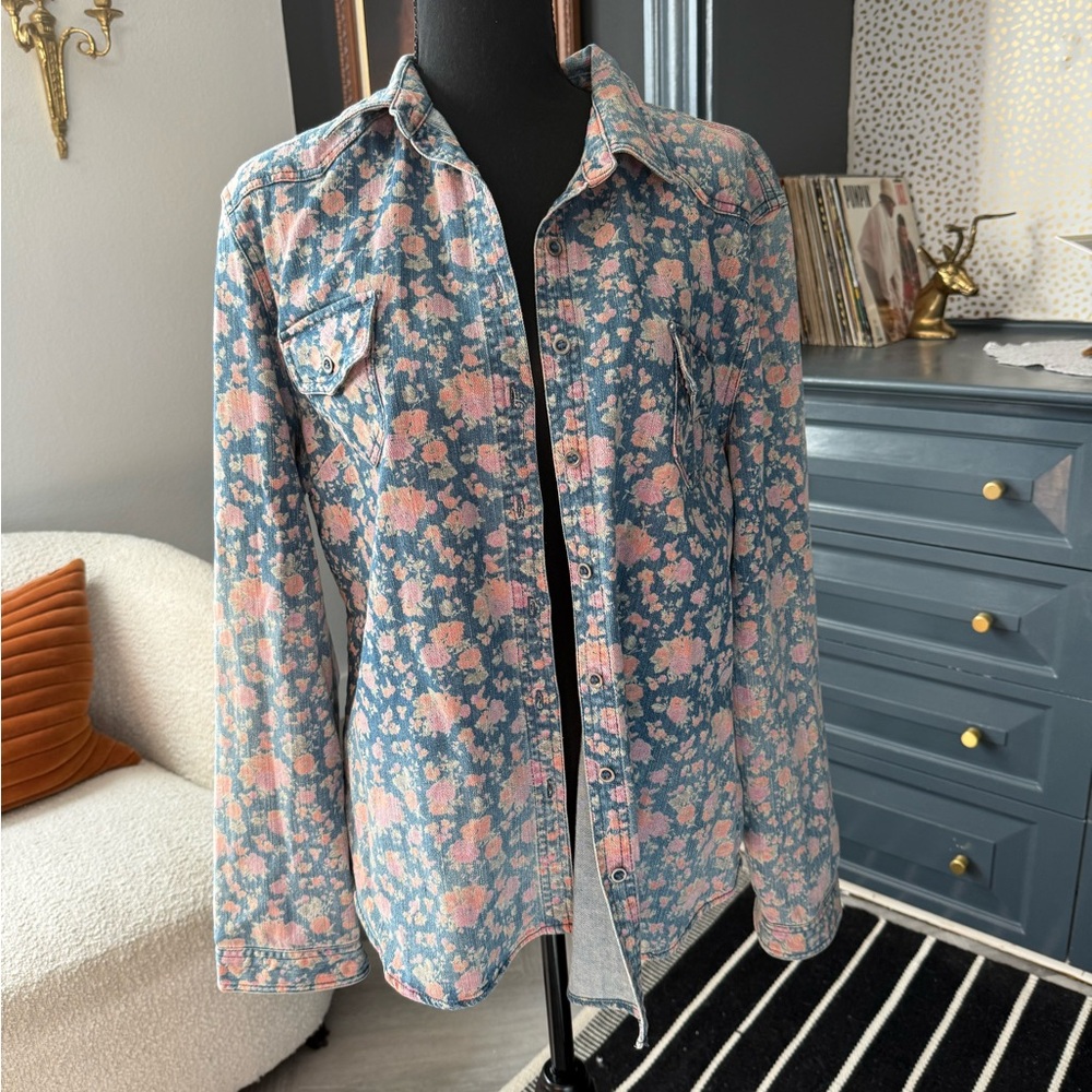 American Rag Blue Floral Denim Shirt